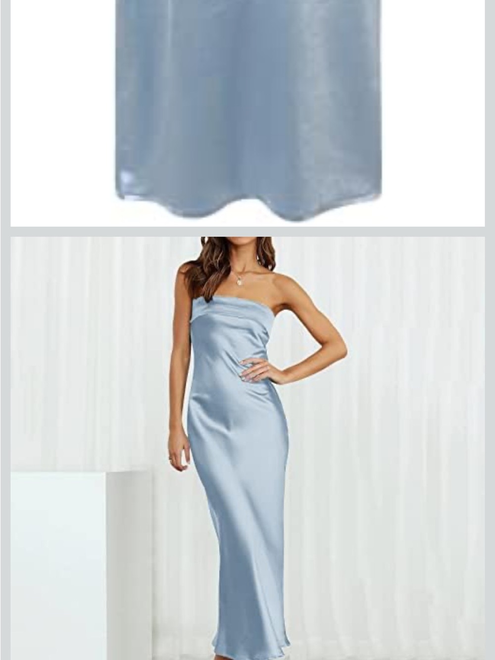 Strapless Satin Slip Dress in Light Blue